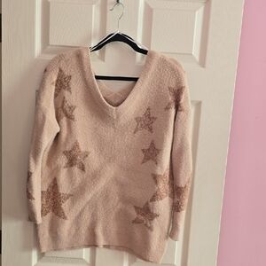 Elegant Starry V-Neck‎ Sweater in Beige